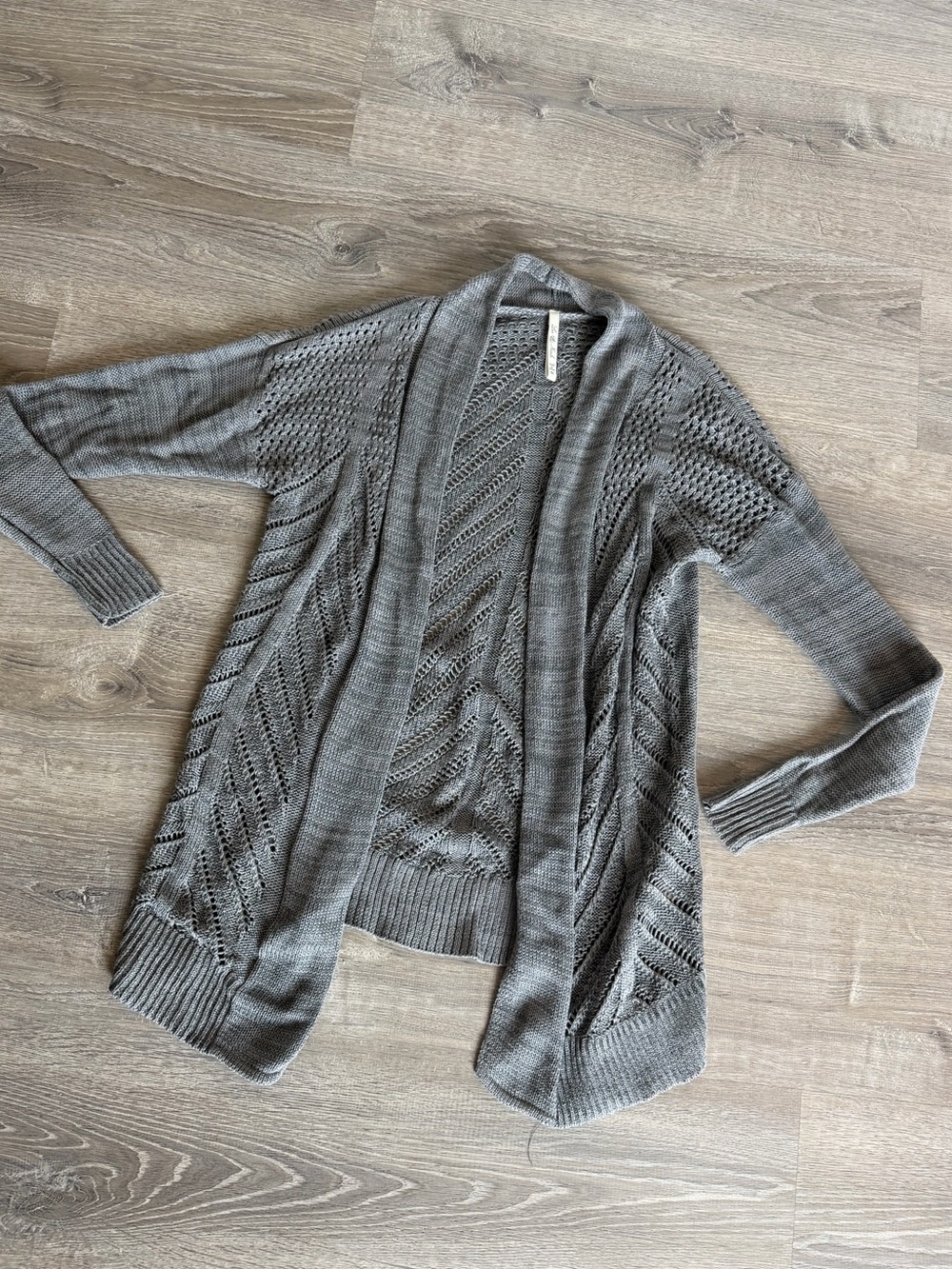Open-Front Knit Gray Cardigan Sweater